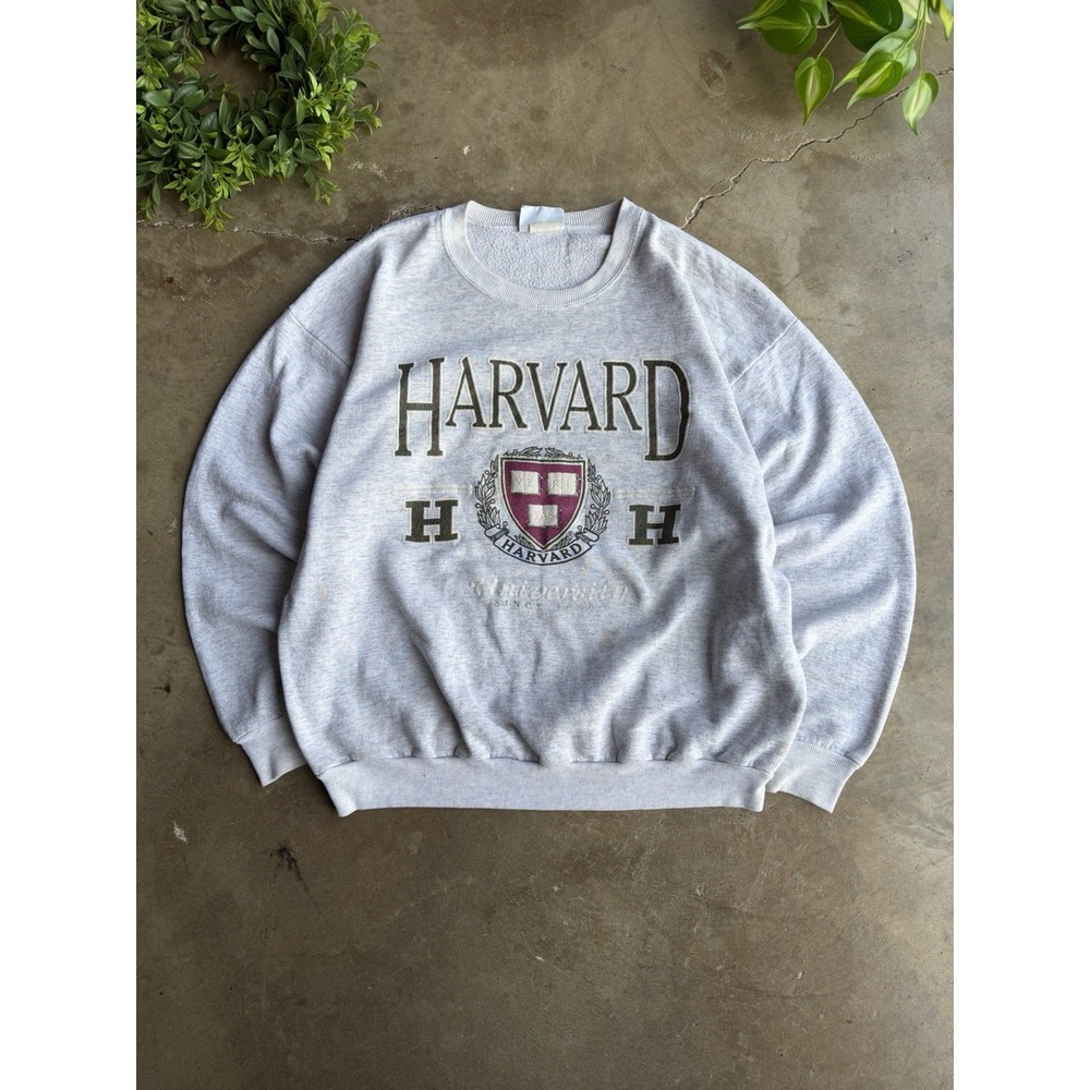 Vintage 90s Harvard University Crewneck Sweatshirt Sz XL Grey Lee Made In USA